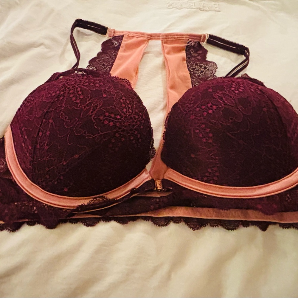 Lace Push-Up Bra in Burgundy and Pink